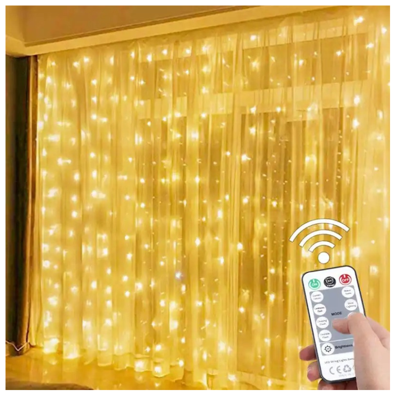 Cortina con Luces LED 3x3m a Control Remoto